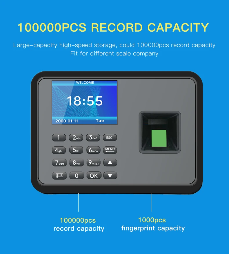 2.4Biometric Fingerprint Attendance Punch USB Time Clock Office System Recorder Reader Timing Device Employee Attendance Machine