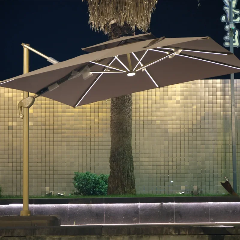 Lighted outdoor umbrella villa courtyard umbrella large double boom windproof Roman umbrella