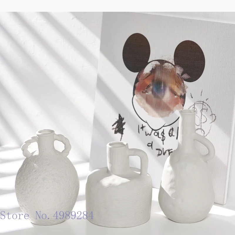 Ceramic Vase Handle Stoneware Flower Vase Flower Arrangement Ceramic Handicraft Ornaments Decoration Accessories