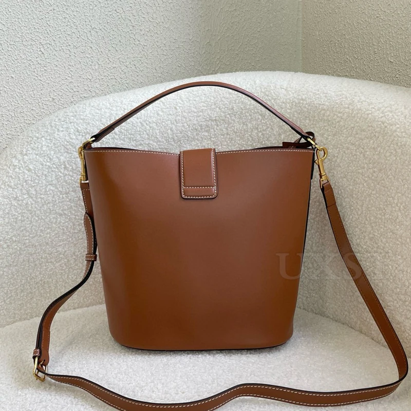 2024 Autumn Causal Handbag Exquisite Smooth Leather Bucket Bag High Grade Retro Crossbody Bag Large Capacity Single Shoulder Bag