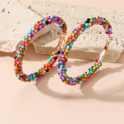 Pendientes de aro coloridos para mujer, joyería de hierro adornada con cuentas de vidrio hechas a mano, estilo bohemio elegante para fiesta de navidad