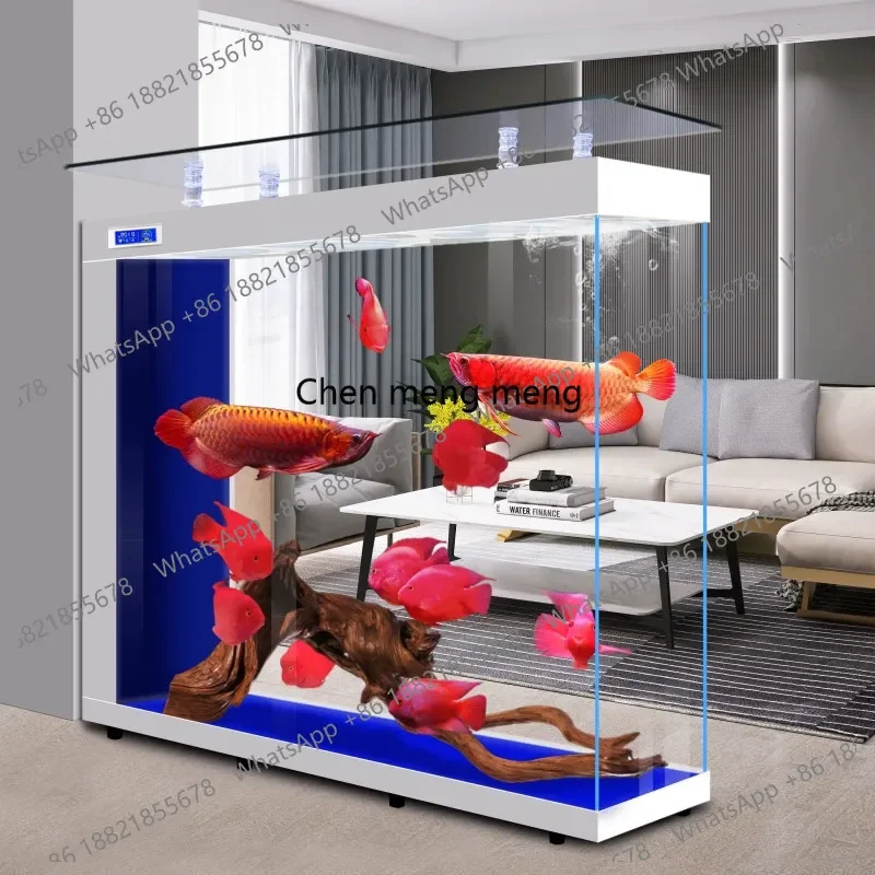 

Аквариум-перегородка L185 из ультрапрозрачного стекла для гостиной, экологический аквариум для золотых рыбок с боковым фильтром без подачи воды