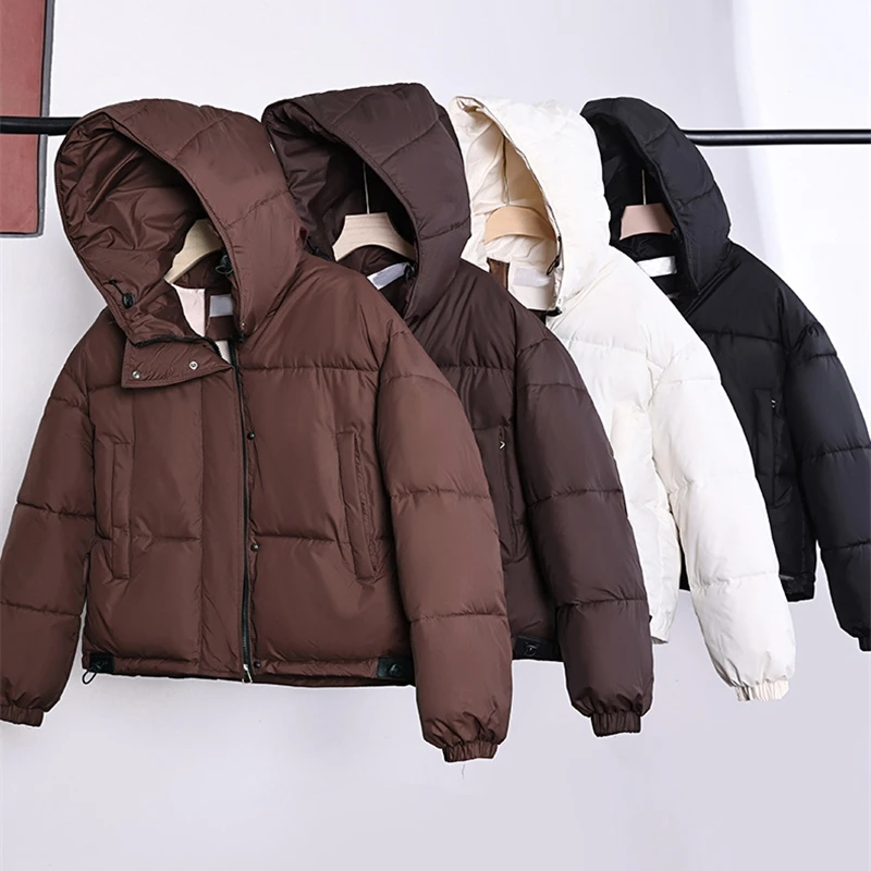 

Women's Down Coats Korean Hooded Stand Collar Simple Solid Warm Casual Cotton Jackets Soft Fashion Female Clothing Winter 2025