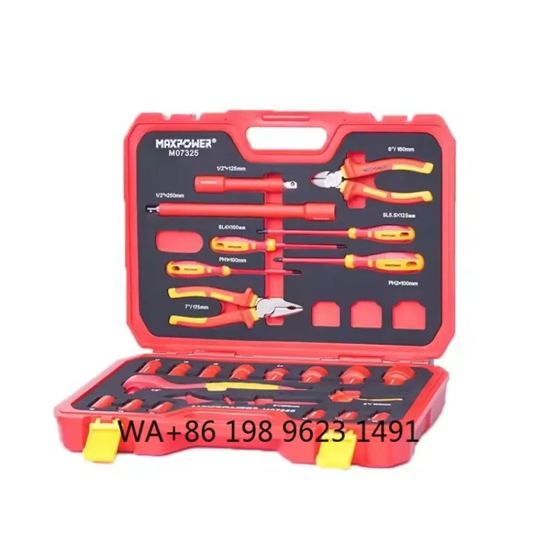 VDE Insulated 25PCS Manual Tool Set, Soft-grip Screwdrivers Industrial Design for Electrician Work