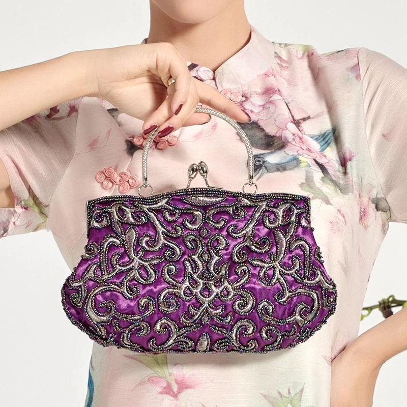 

100% Hand made Luxury Day Clutches Women Purse Elegant Purple Evening Bag for Party Bridal Wedding Wallet Bolsa Feminina 2023