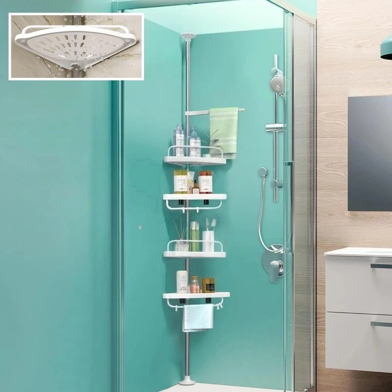 stainless-steel-bathroom-tray-no-drill-adjustable-shower-rod-with-towel-bar-ceiling-to-floor-organizer-corner-shelf-for-bathroom