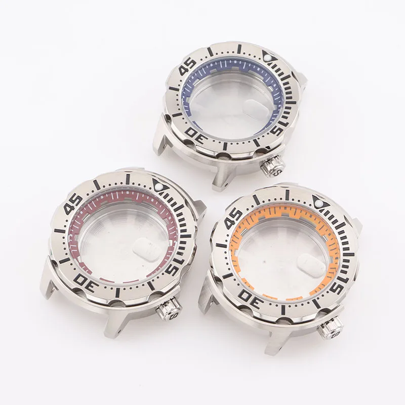 Stainless Steel 42mm Hardlex Crystal Orange Monsters Mans Diver Watch Case for Seiko Mod NH35 NH36 Movements Replacement Parts