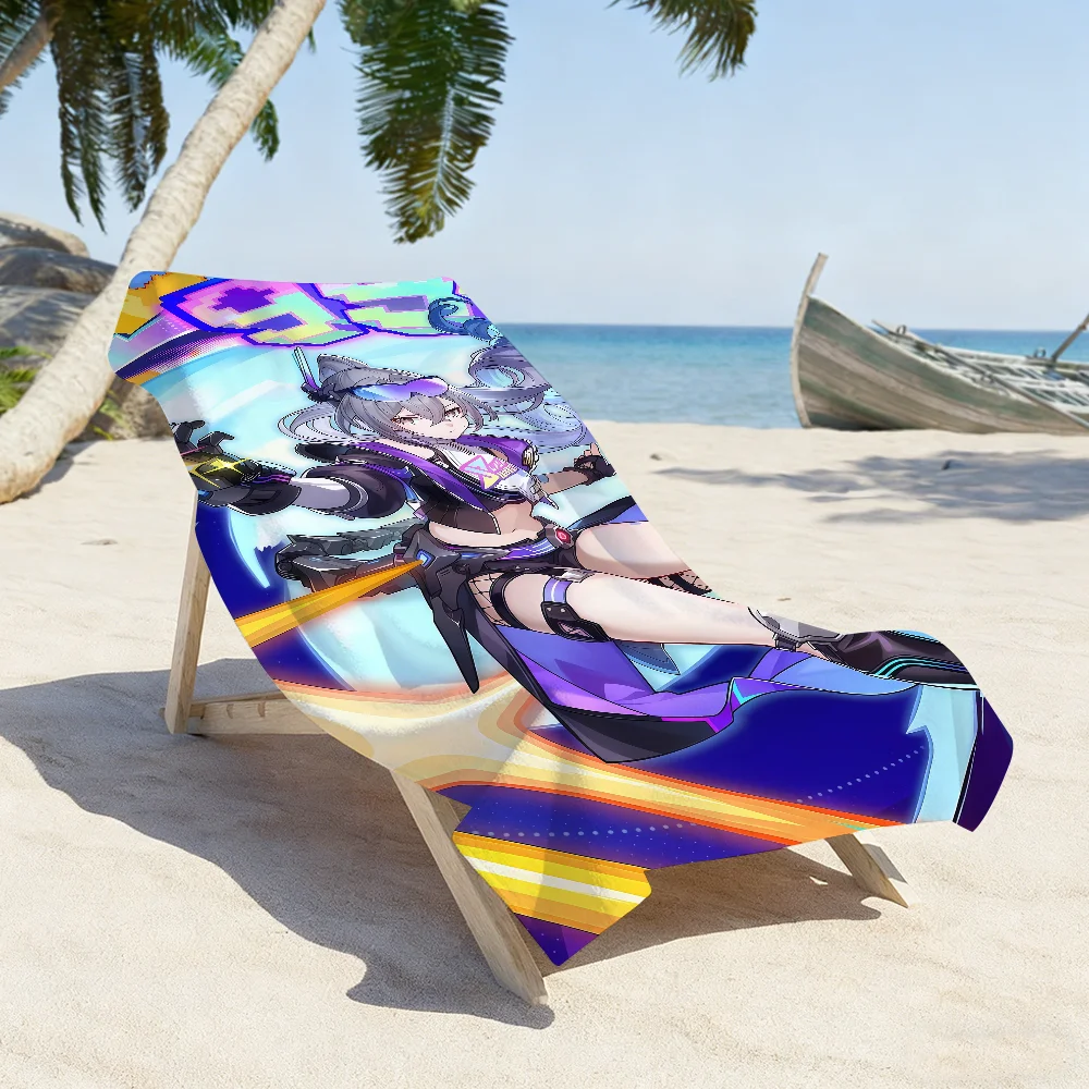 Silver Wolf Honkai Star Rail Game Towel Sports Quick Dry Travel Camping Gear Sandproof Soft Light Large Beach Towel