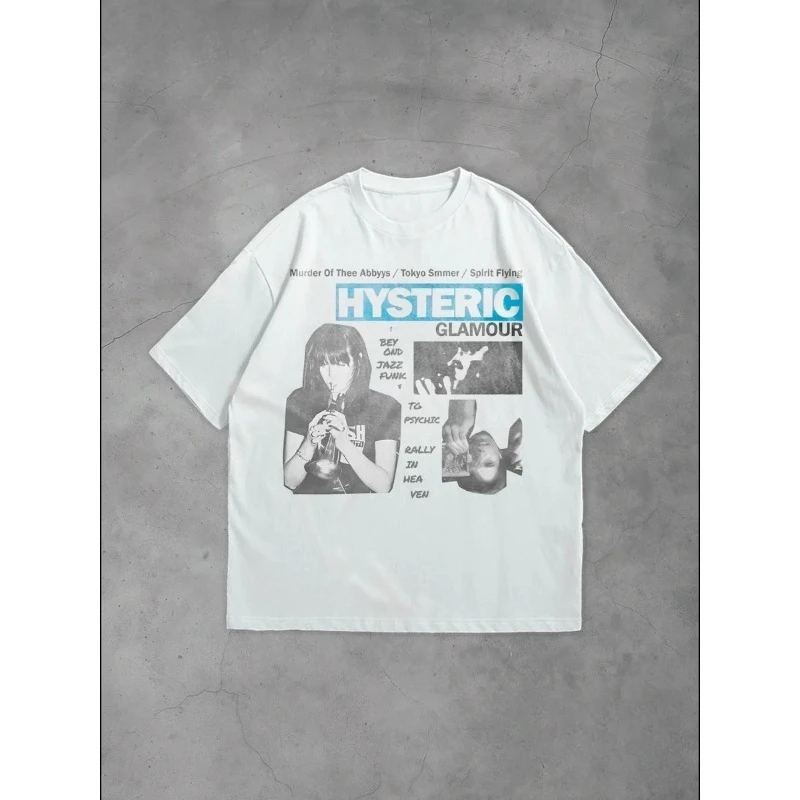 Women Oversized Photo Print T‑Shirt Retro Collage Graphic Short Sleeve Tee Female Y2K Streetwear Casual Tops
