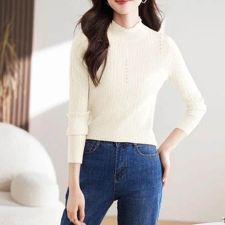 Solid Sweater Women Half Turtleneck Knitted Pullovers Harajuku Korean Thick Lace Knitwear Autumn Winter Fashion Slim Jumpers