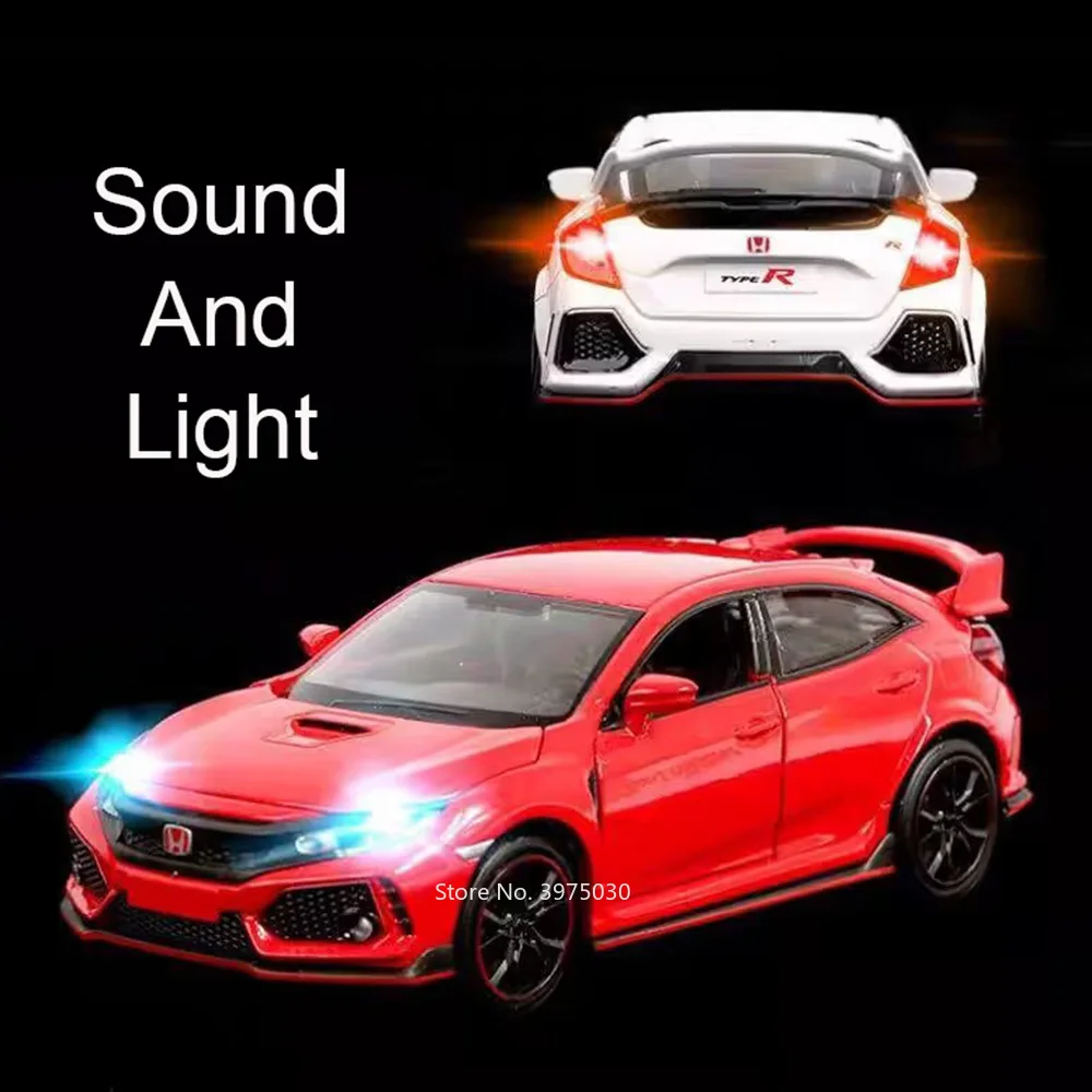 1:32 Honda Civic type-r alliage modèle voitures moulé sous pression jouets roue retirer voiture avec musique légère véhicule Miniature enfants Festival cadeaux