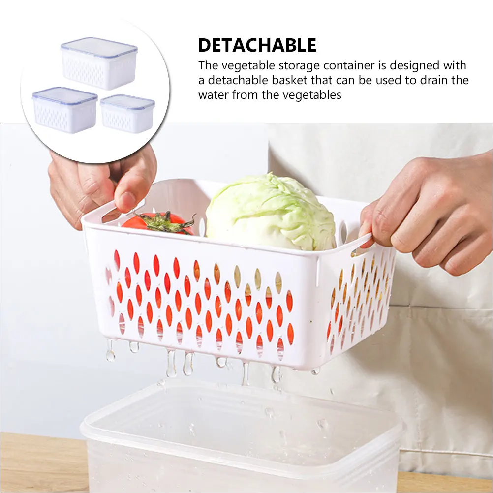 

3pcs Fresh Keeping Boxes For Fridge Detachable Drain Basket Multi-Function Food Container Refrigerator Organizer Fruit Vegetable