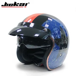 Jiekai Motorcycle Helmet 3/4 Open Face Vintage Casco Moto Jet Scooter Bike Helmet Retro DOT approved Casque Motociclismo