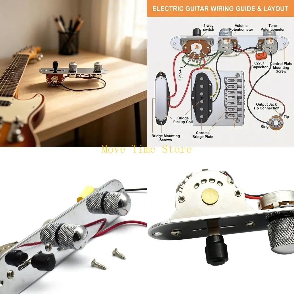 92ME Preassembled Guitar Parts Set With 3 Position Selector 250K Pots And Capacitor For Improved Sound Quality