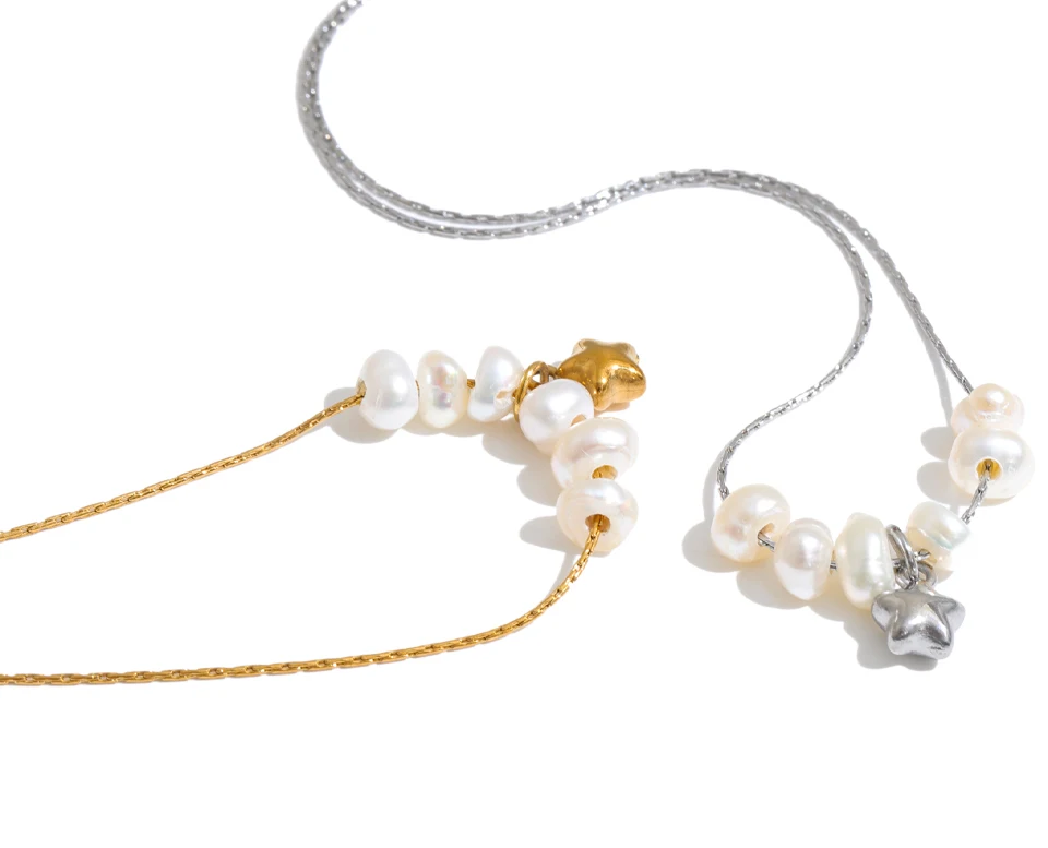 Yhpup Edelstahl-Halskette mit natürlichen Perlen und Sternanhänger, hochwertig, luxuriös, modisch, attraktiv, 2026, Schmuck, Geschenk – Detail 2