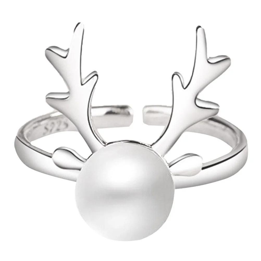 

Pearl for Women Unique Antler Finger Ring Christmas Gift Durable Copper Elegant Decorative Jewelry Anniversary Birthday Party