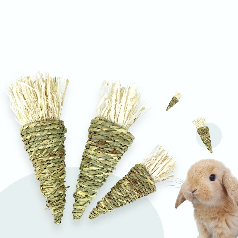 Hand-made Hamster Rabbit Chewing Corn Carrot Grass Woven Natural Weaving Clean Teeth Carrot Molar Toy Chinchilla Guinea Pig Toys