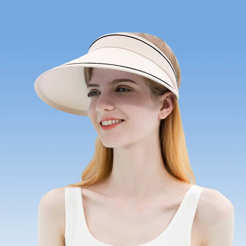 Fashion Solid Color Travel Portable Foldable Imitation UV Empty Top Sun Hat for Women Summer Large Brim Beach Casual Hat for Men