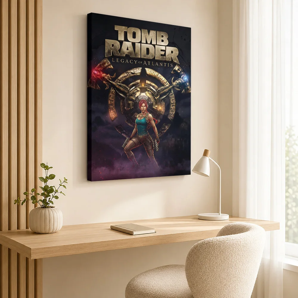 Lara Croft In Tomb Raider: Legacy Of Atlantis Framed Canvas Poster Custom Photo Contemporary Canvas Wall Art for Bedroom Decor