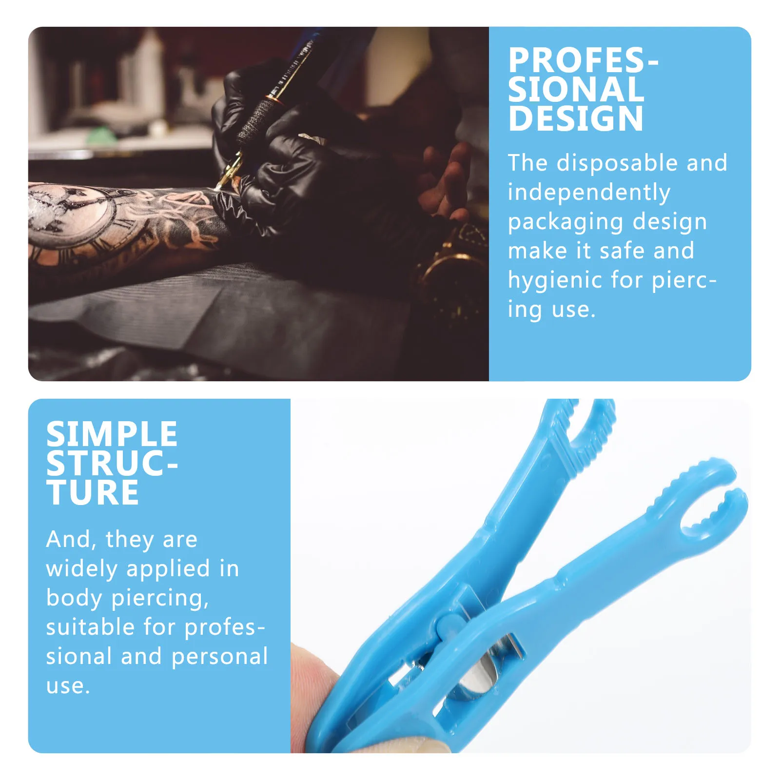 

4pcs Disposable Body Tools 4 Tattoos Piercing Clips Pcs Ear Nose Clamp ABS Metal Clamps Kit Safe Hygienic Professional Use