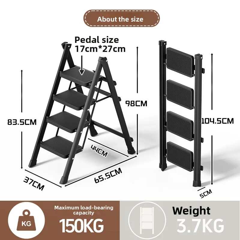 Indoor Folding Ladder Carbon Steel Thickened Steps Stable Load Bearing Safe Climbing Compact Storage Platform Ladder Attic