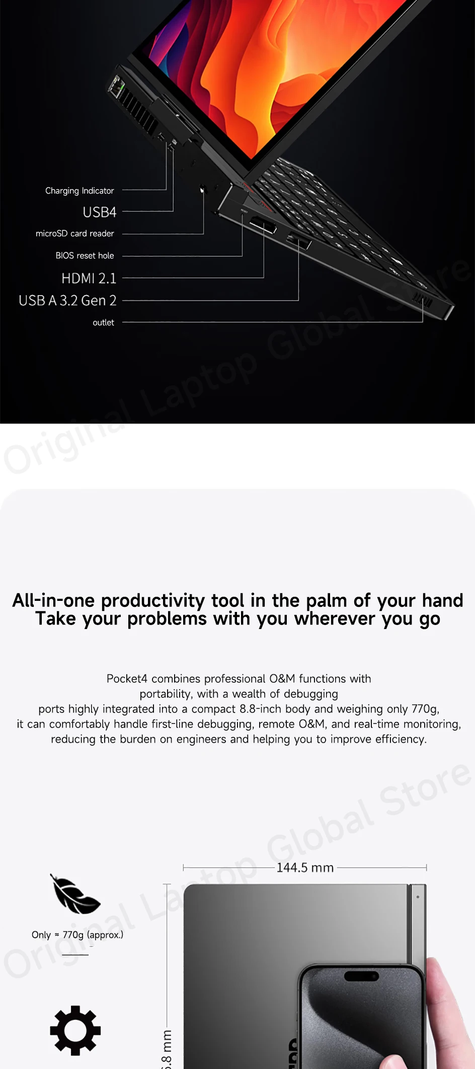 GPD Pocket 4 2025 AMD AI 9 HX 370 32GB/64GB RAM 2TB/4TB SSD 8.8-inch 2.5K Resolution 144 Hz Refresh Rate mini Laptop