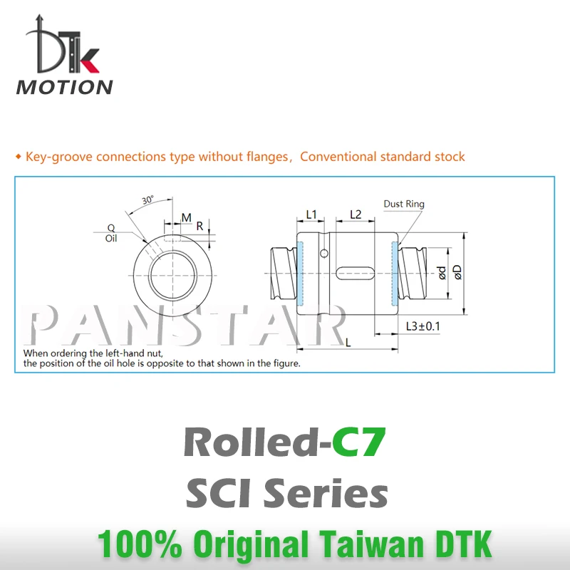 DTK Taiwan SCI1605 Rolled C7 Ball Screw 400 500 600mm Thread Shaft R16 Lead 5mm High Precision NO Flange CNC Grind Spindles TBI