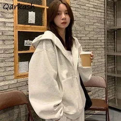 Plus Velvet Thicker Hooded Sweatshirts Women Hip Hop Hoodies Loose Oversized Zipper Pocket Embroidery Autumn Fashion Streetwear