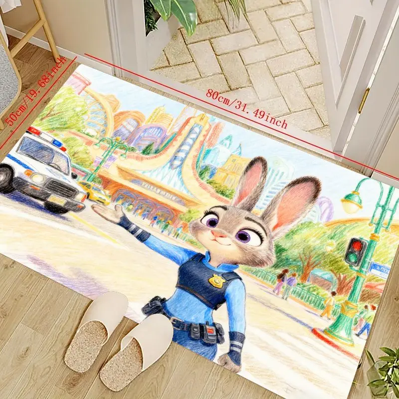 

1 шт. Disney Zootopia Judy Hopps мультфильм кролик полицейский напольный коврик, коврик с принтом яркого городской пейзажа для детской комнаты, спальни