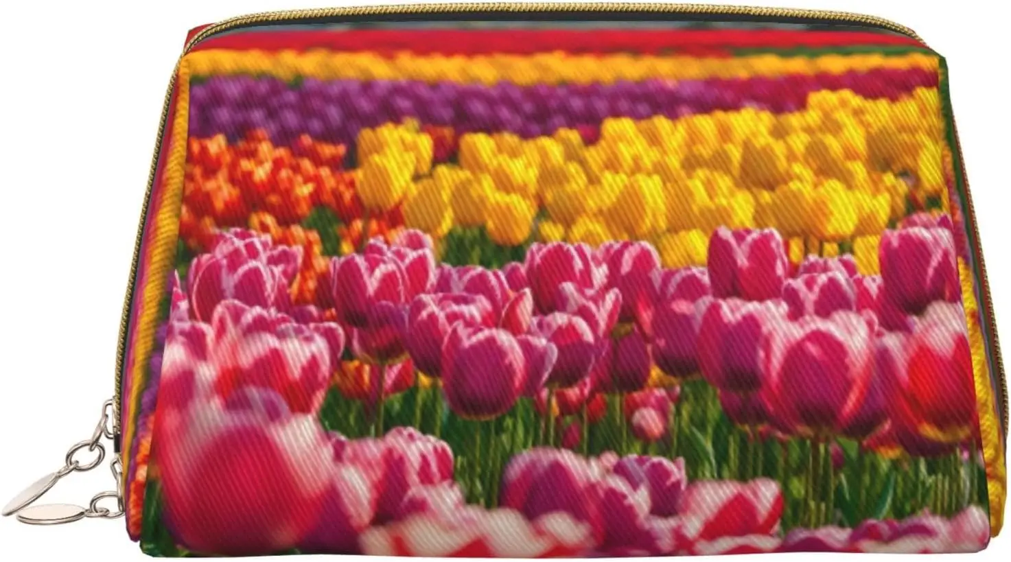 

Colorful Tulips Print Cosmetic Bags,Leather Makeup Bag Small For Purse,Cosmetic Pouch,Toiletry Clutch For Women Travel