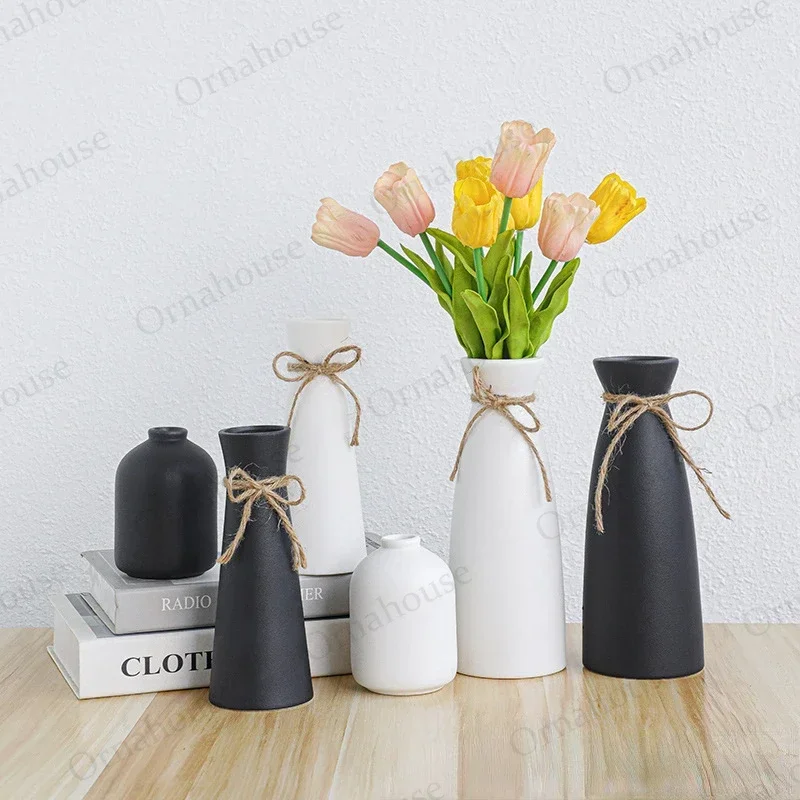 3PCS Ceramic Vase Set Simple Retro Vase Bud Vase Elegant Flower Arrangement Decoration Home Decor Jarrones Cristal Transparente