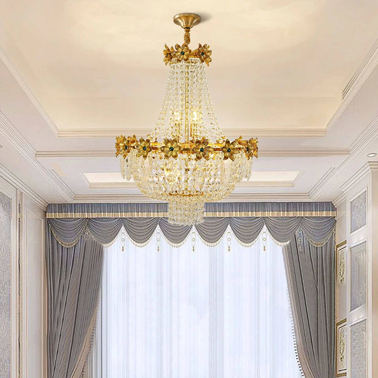 French Baroque Luxury Crystal Tassel Decor Villa Duplex Hall Chandelier Hotel Living Room Church Wedding Decor Pendant Lamp