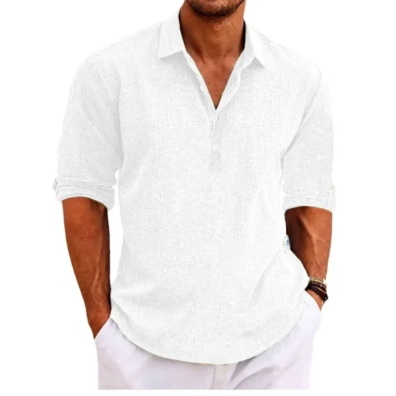 5 Colors!   New Men's Linen Long Sleeve Solid Color Lapel Collar Shirt  Casual Cotton Hemp Shirt Tops S-5XL Hawaiian Shirts 2024