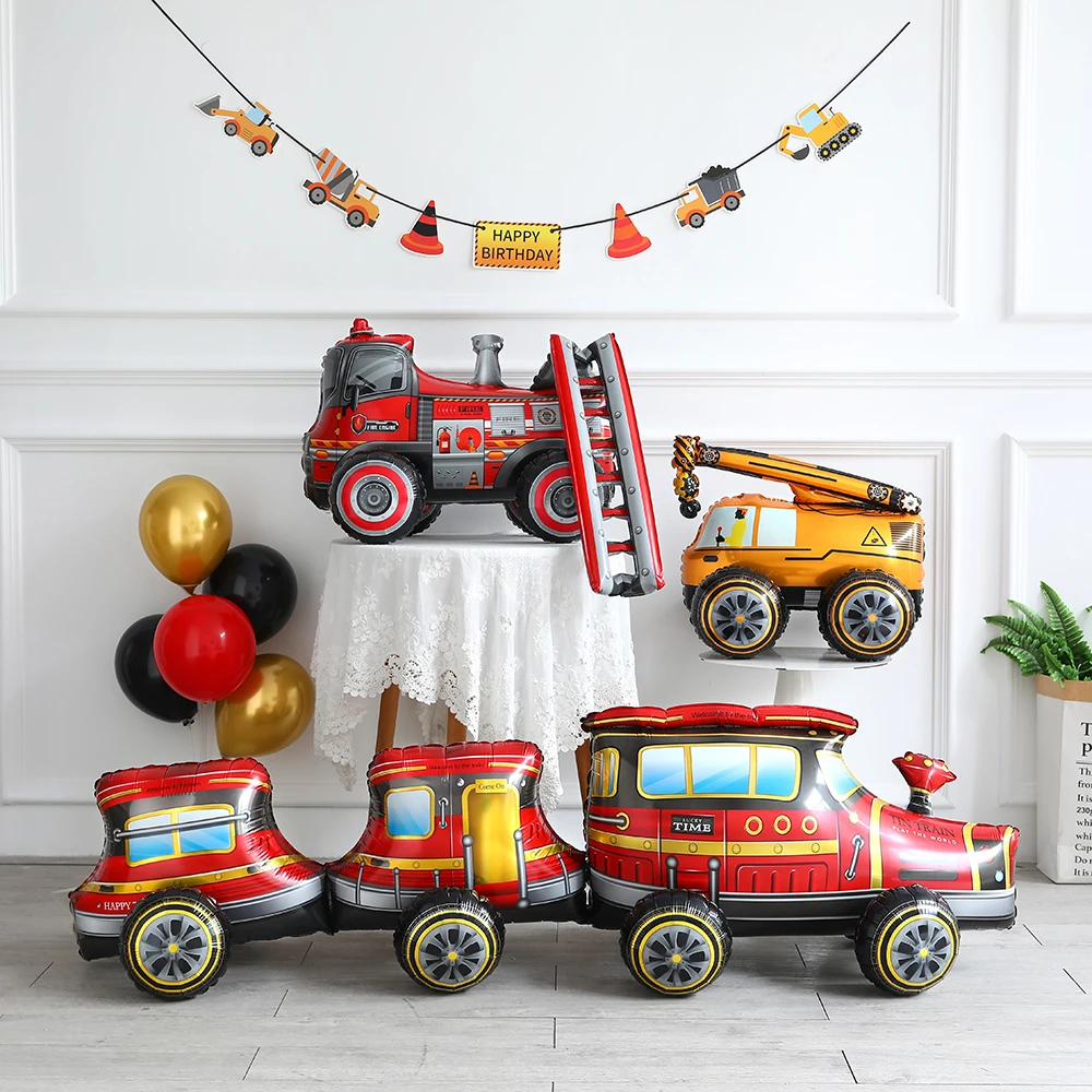 Engineering Excavation Vehicle Crane Train Foil Balloon Construction Fireman Themed Baby Shower Birthday Party Decor Kids Toys