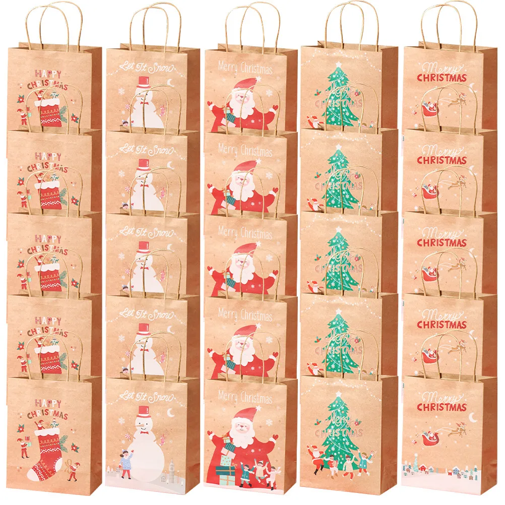 

25 шт. подарочных пакетов для Рождества, бумажные пакеты для вечеринок, для конфет, шоколада, закусок, небольших поделок, рождественские принадлежности