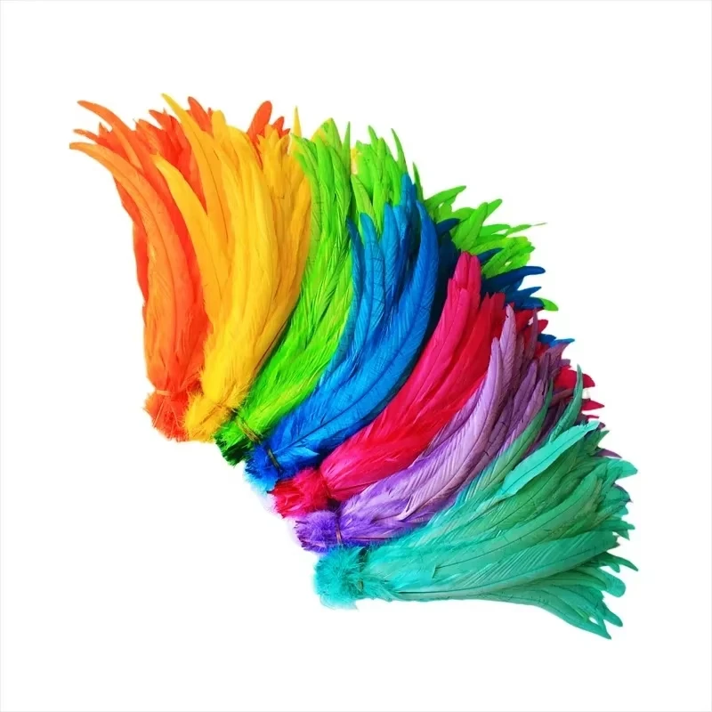 Wholesale 50Pcs Colored Rooster Feathers for Crafts Fly Tying Feather Materials Wedding Decor