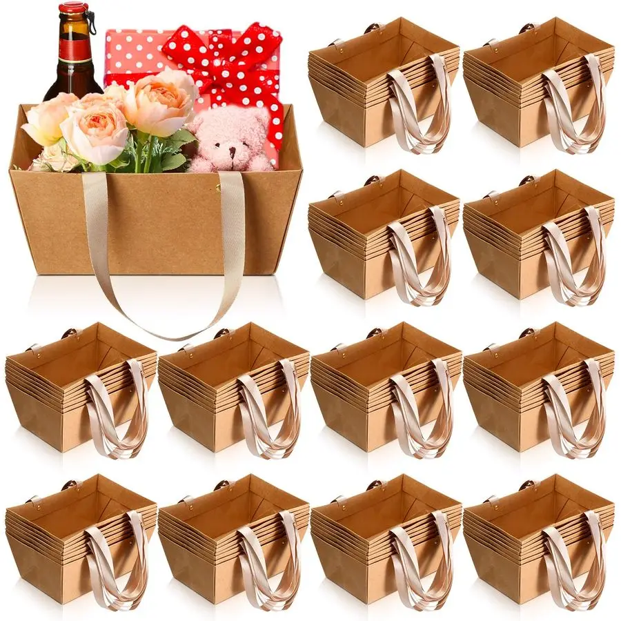 

72 Pcs Baskets for Gifts Waterproof Empty Kraft Basket Bulk with Handles 9.8 x 6.5 x 4.3 Gift Basket Empty to Fill for Wedding P