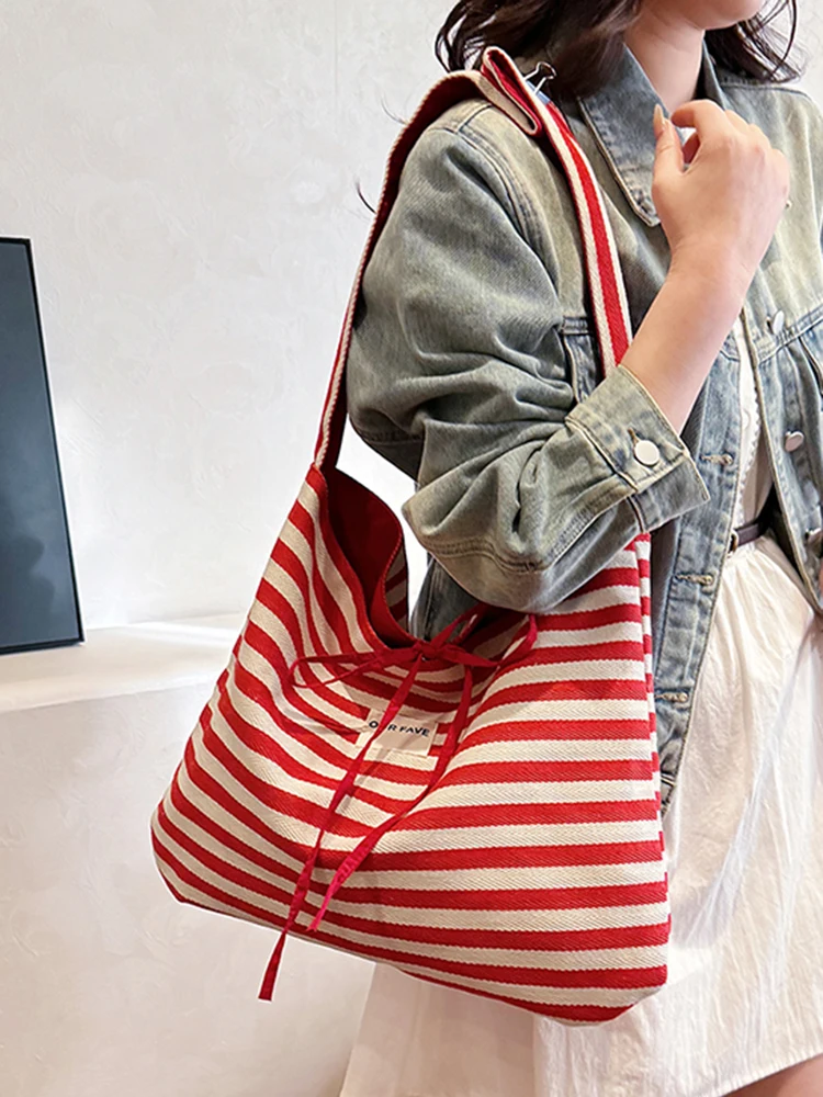 

Large Capaci Canvas Tote Bag Women's Spring Summer Versatile 2025 New Casual Single oulder Slant Cross Bag Striped Class