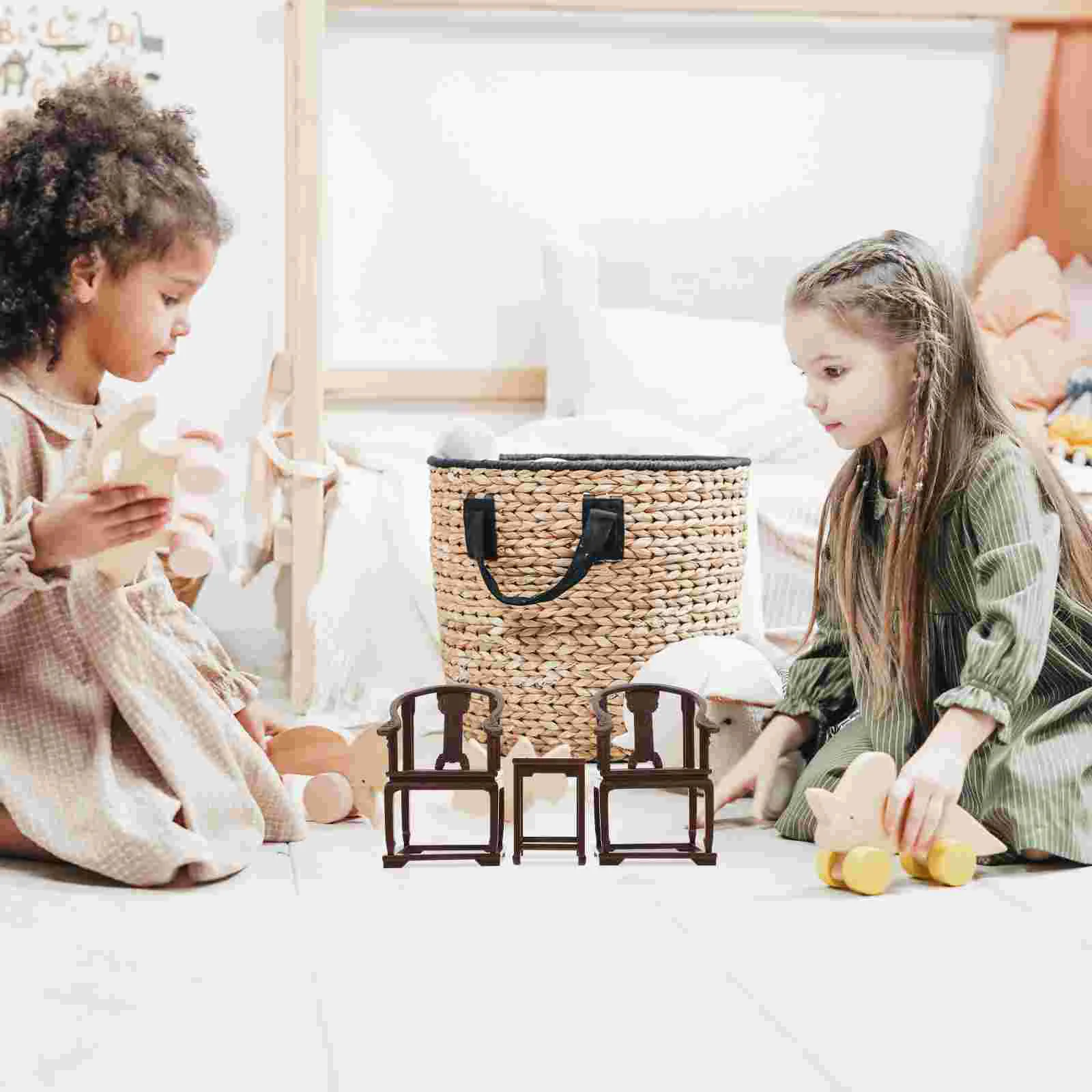 Simulation Table and Chair Toy Playhouse Armchair Furniture Vintage Decor Kids Assembly Miniature Plastic Child Puzzle