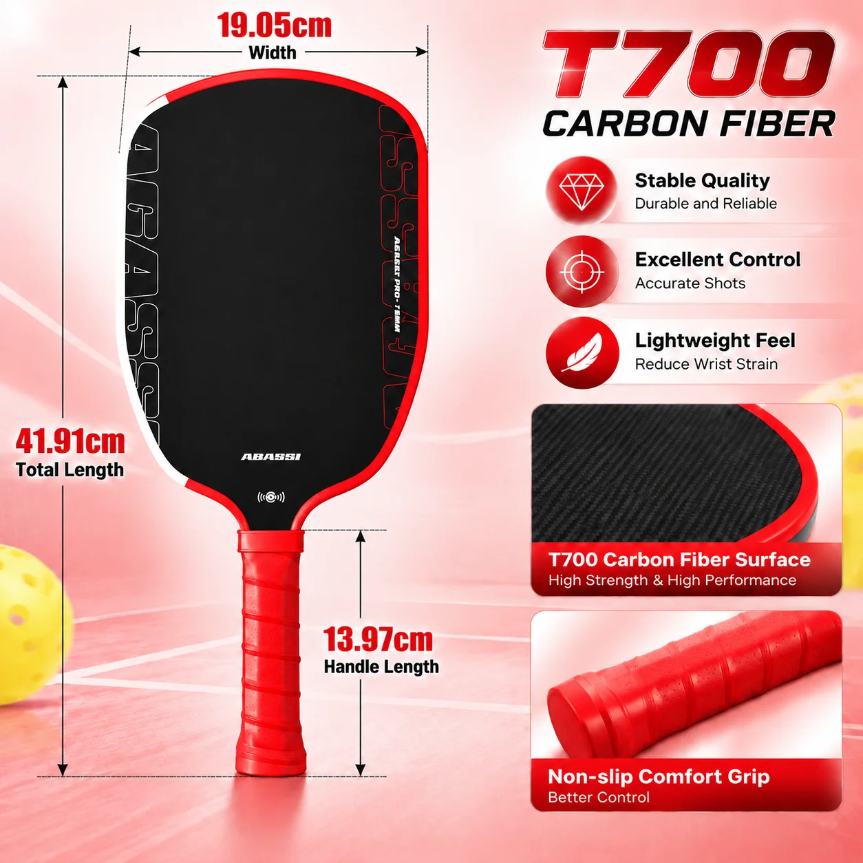 AGASSI T700 Carbon Fiber Pickleball Paddle 16mm Thick Textured Surface Polymer Honeycomb Core for Enhanced Power Spin And Contro 2