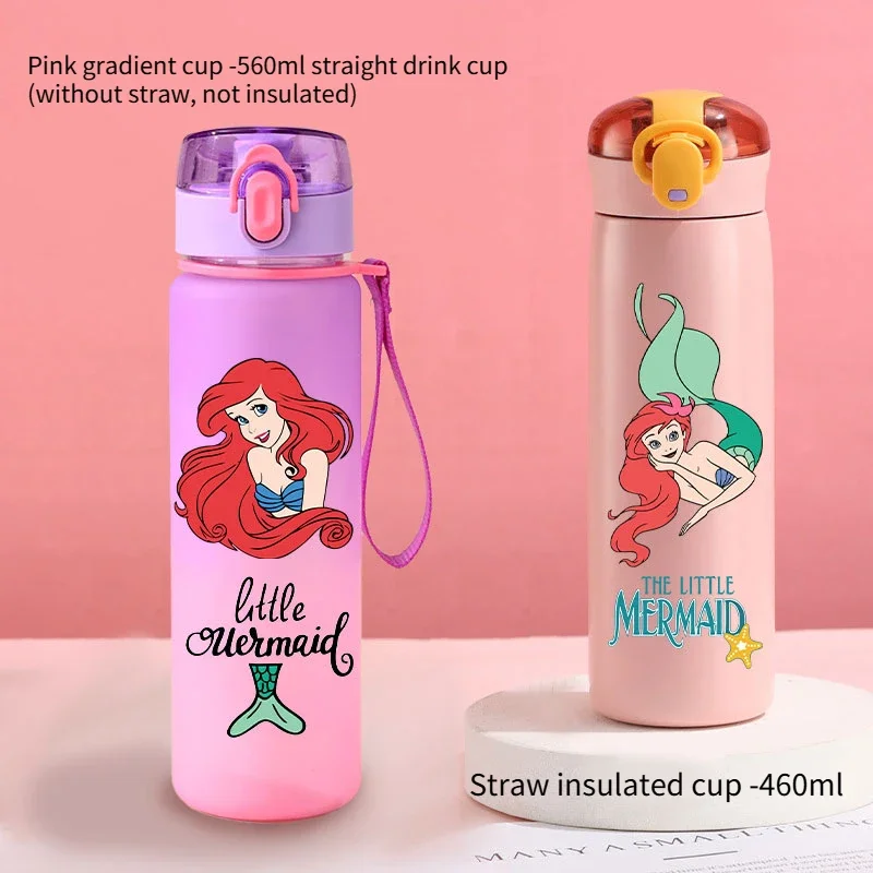 560ml Gradient Cup Little Mermaid Pink Series & 460ml Plastic Cup Bouncing Children\'s Cup Ariel Portable Bottle  Gifts