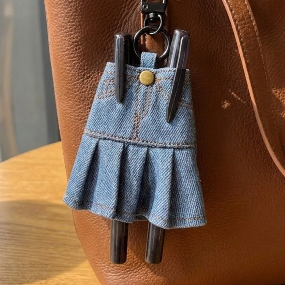 Quirky Creative Mini Denim Jeans Pen Holder Denim Blue Skirt Keychain Lightweight Bag Charm Stationery Pouch Journal Accessory