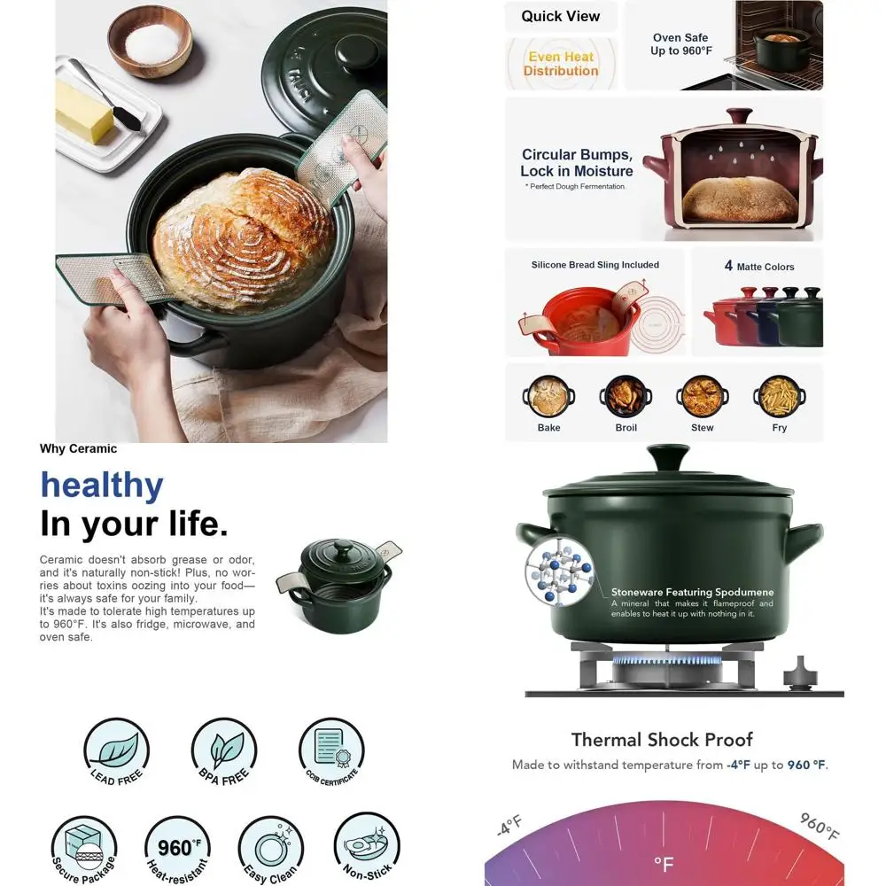 

3-Quart Dutch Oven with Silicone Handle - Lightweight, Non-Toxic, No Seasoning Needed - Oven, Microwave, and Dishwasher Safe - P