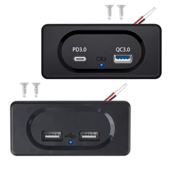 12/24V Dual USB Charger Outlet Quick Charge Panel Wall Mount PD3.0 Type-C Port Adapter LED Light
