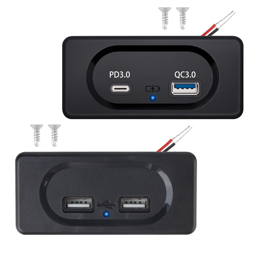 Podwójne gniazdo ładowarki USB 12/24 V Panel szybkiego ładowania do montażu na ścianie Adapter portu PD3.0 typu C Światło LED