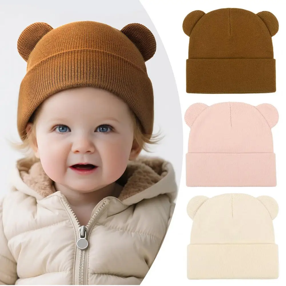 Baby Winter Knitted Hat, Cute Bear Ears Cozy Knit Hat Soft Warm Skull Cap for Newborn Infant Toddler Boys Girls 0-36 Months