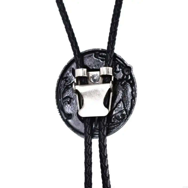 39BD Bolo Tie for Men Western Cowboy Style Necktie with Relief Horse Buckle Decorations Halloween Costume Accessories