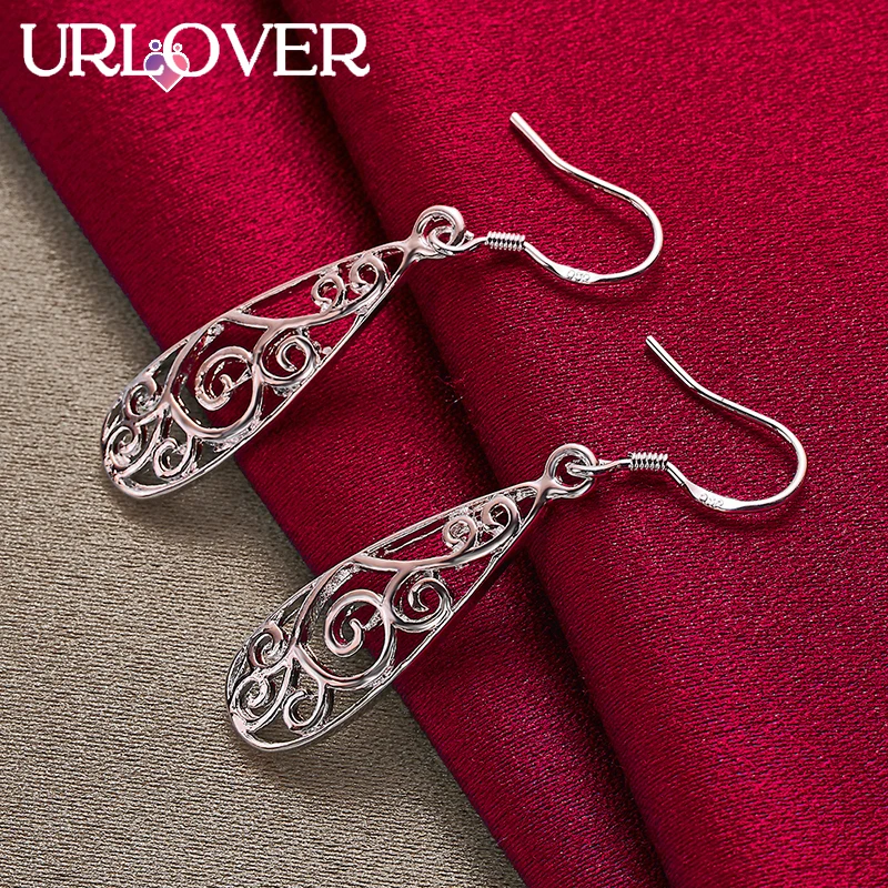 

URLOVER 925 Sterling Silver Earring For Woman Hollow Small Water Droplet Drop Earrings Party Birthday Wedding Fashion Jewelry