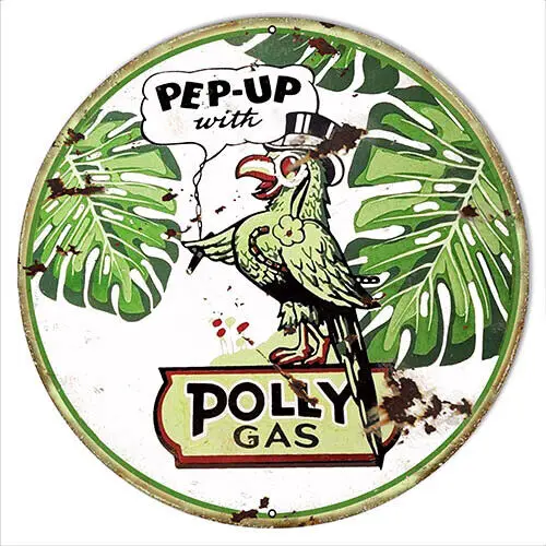 Pep-Up With Polly Gas Vintage Metal Sign 14 & 18 Round