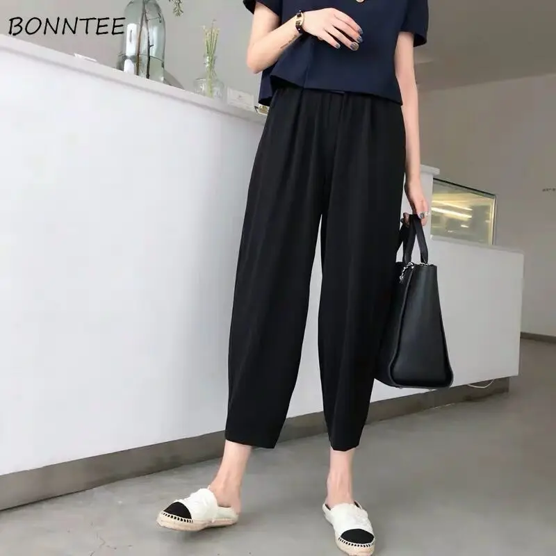 Frauen Bottoms Hosen Chiffon Chic Einfache Casual Reine Streetwear BF Hohe Taille Alle-spiel Breite Bein Trendy knöchel-länge Weibliche Gemütliche